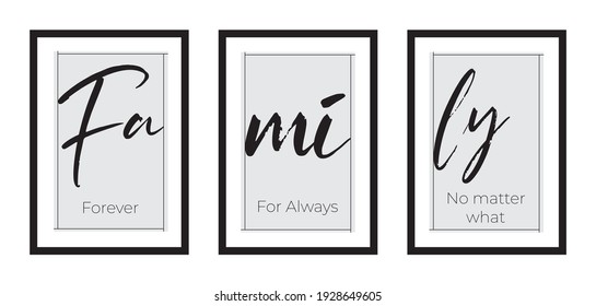 Three different design minimalist poster in black frame with daily typography quotes - vector