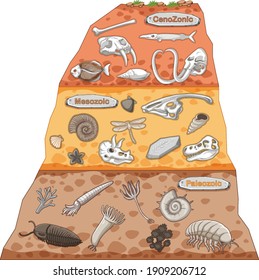 Three different eras of Earth’s history illustration