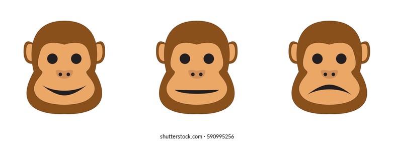 Three different faces. Simple monkey smiley set