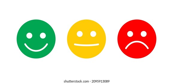 Three different feedback with emoticons icons on white. Simple vector emoji. Editable stroke.