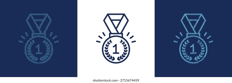 Tres iconos diferentes de la medalla del primer lugar aislados en un fondo transparente