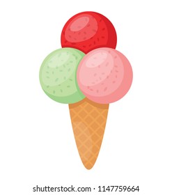 
Three different flavor ice cream with waffle cone
