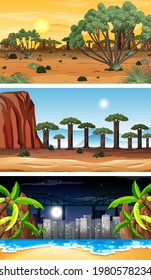 Three different forest horizontal scenes illustration
