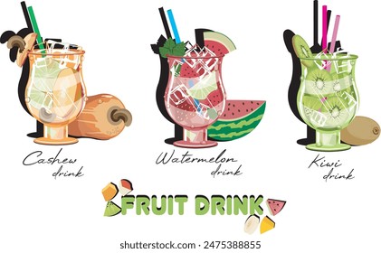 Three different fruit drinks. With divisions that are easy to modify.