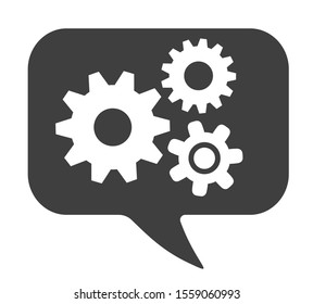 Three different gear signs in thought cloud. Brainstorming and thinking process concept. Thoughts ideas about Setting. Black speech balloon. Creative and creation. Isolated on white background.
