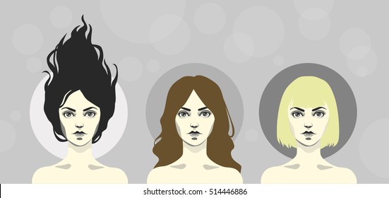 Three different hairstyles - vector illustration