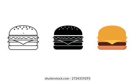 Três ilustrações diferentes de hambúrguer sobre fundo branco