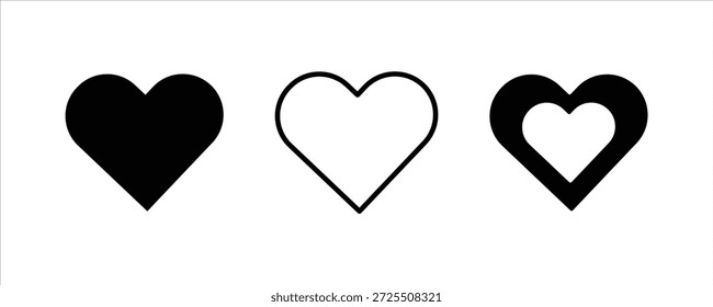 Tres iconos de corazón diferentes para Botones similares en un Vector de diseño de interfaz de usuario