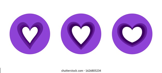 
Three different heart shapes are in purple circles, the idea for the day of all lovers