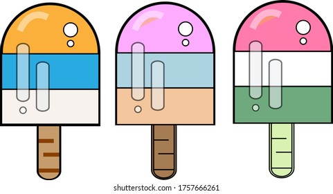 Three different ice cream designs in a white background