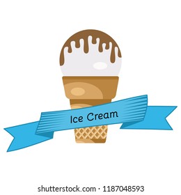 Three different ice cream wrapped in blue ribbon with the inscription ice cream. Vector illustration
