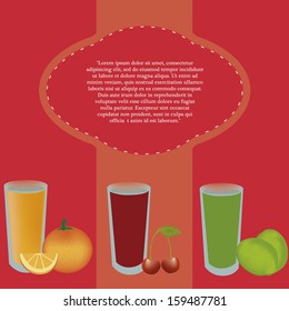 three different juice made from different fruits in a red background with text
