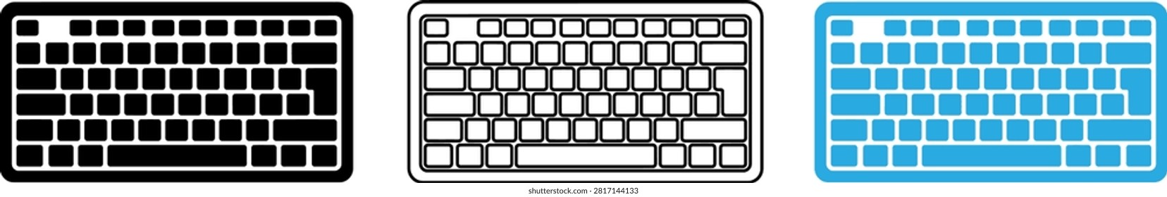 Three different keyboard layouts in clean minimal style isolated on transparent background, Vector