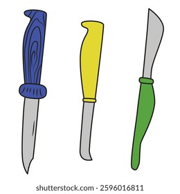 three different knives, doodle drawing