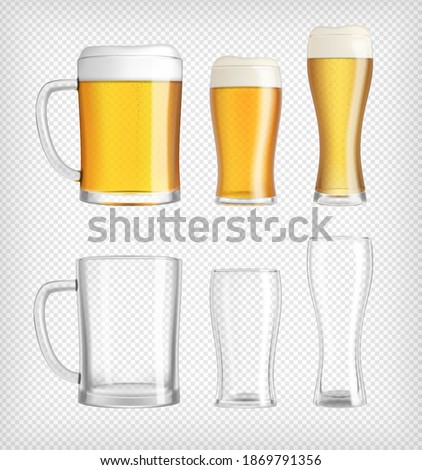 Three different lager beer glasses and mugs