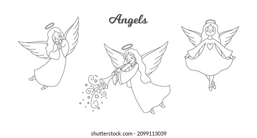 Three different linear angels illustrations
