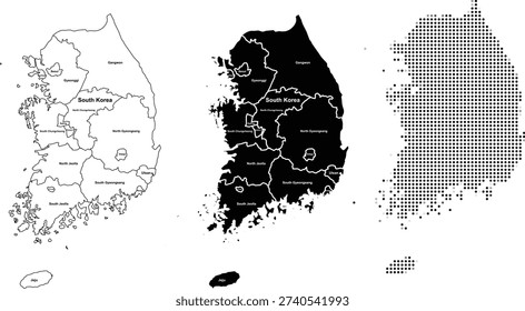 Three Different Map Styles Of South Korea Regions Displayed