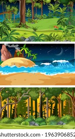 Three different nature horizontal scenes illustration