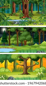 Three different nature horizontal scenes illustration