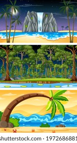 Three different nature horizontal scenes illustration