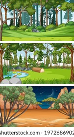 Three different nature horizontal scenes illustration