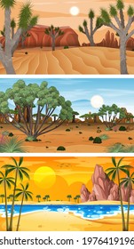 Three different nature horizontal scenes illustration