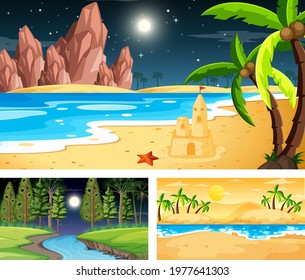 Three different nature horizontal scenes illustration