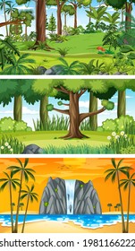 Three different nature horizontal scenes illustration