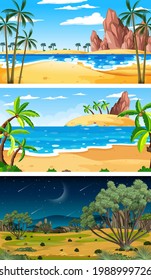 Ilustración de escenas horizontales de tres características diferentes