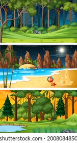 Three different nature horizontal scenes illustration
