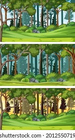 Three different nature horizontal scenes illustration