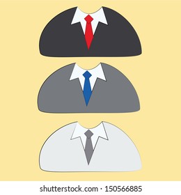 three different neckties in three different suits in an orange background