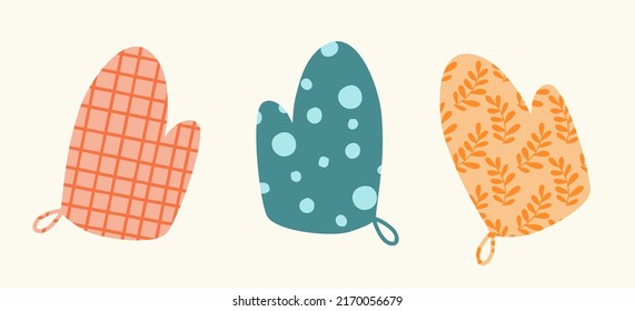 Tres cacerolas diferentes para hornos de cocción, panadería y utensilios de cocina. Diseño plano, dibujado a mano, dibujos animados.