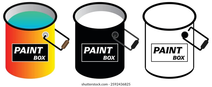 Three Different Paint Buckets Vector Illustration. Isolated On Transparent Background.