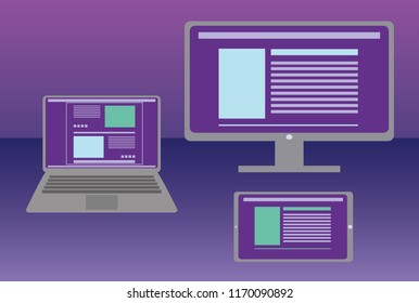 Three different portable devices: laptop, tablet pc and smartphone. Cross platform and multimedia