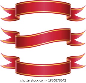 Three different red and gold banderoles as realistic vector drawing