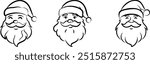 Three different santa claus with different facial hair. The first one has a mustache, the second one has a beard, and the third one has a goatee