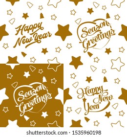 Three different seamless background with stars and Happy New Year and seasons greetings