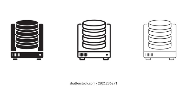 Three different server storage units with varying disk configurations illustrated in minimalist line art style