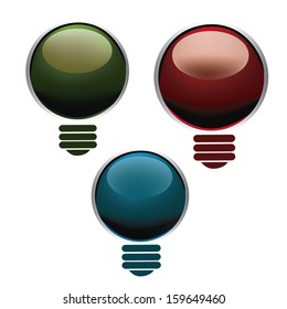 three different silhouettes of ligh tbulbs with different colors