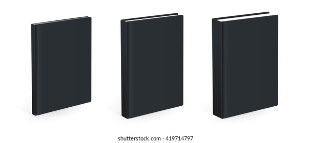 Three different size vector black books isolated on the white background. Empty covers of the books