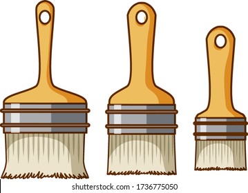 Three different sizes of paintbrush on white background illustration