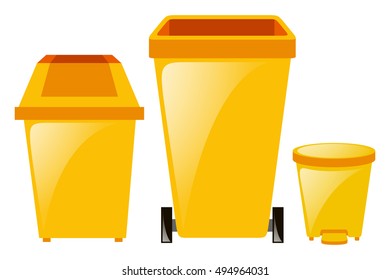 Three different sizes of trashcan illustration