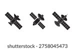 Three different space satellites in orbit around the Earth various designs and shapes solar panels and antennae space technology and exploration concept