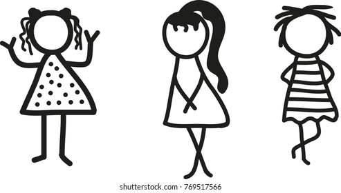 three different stick figures in different poses