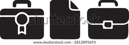 Three different style briefcase icons with document symbol in between