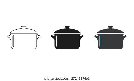 Tres iconos de olla de cocina de estilo diferente