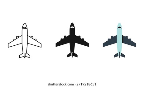 Tres estilos diferentes de ilustraciones de aviones desde la vista superior