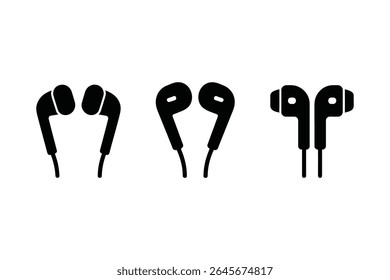 Three different styles of earphones isolated on white background	