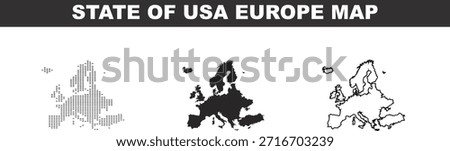 Three different styles of European and American continent maps side by side for geography and navigation purposes state of USA Europe map